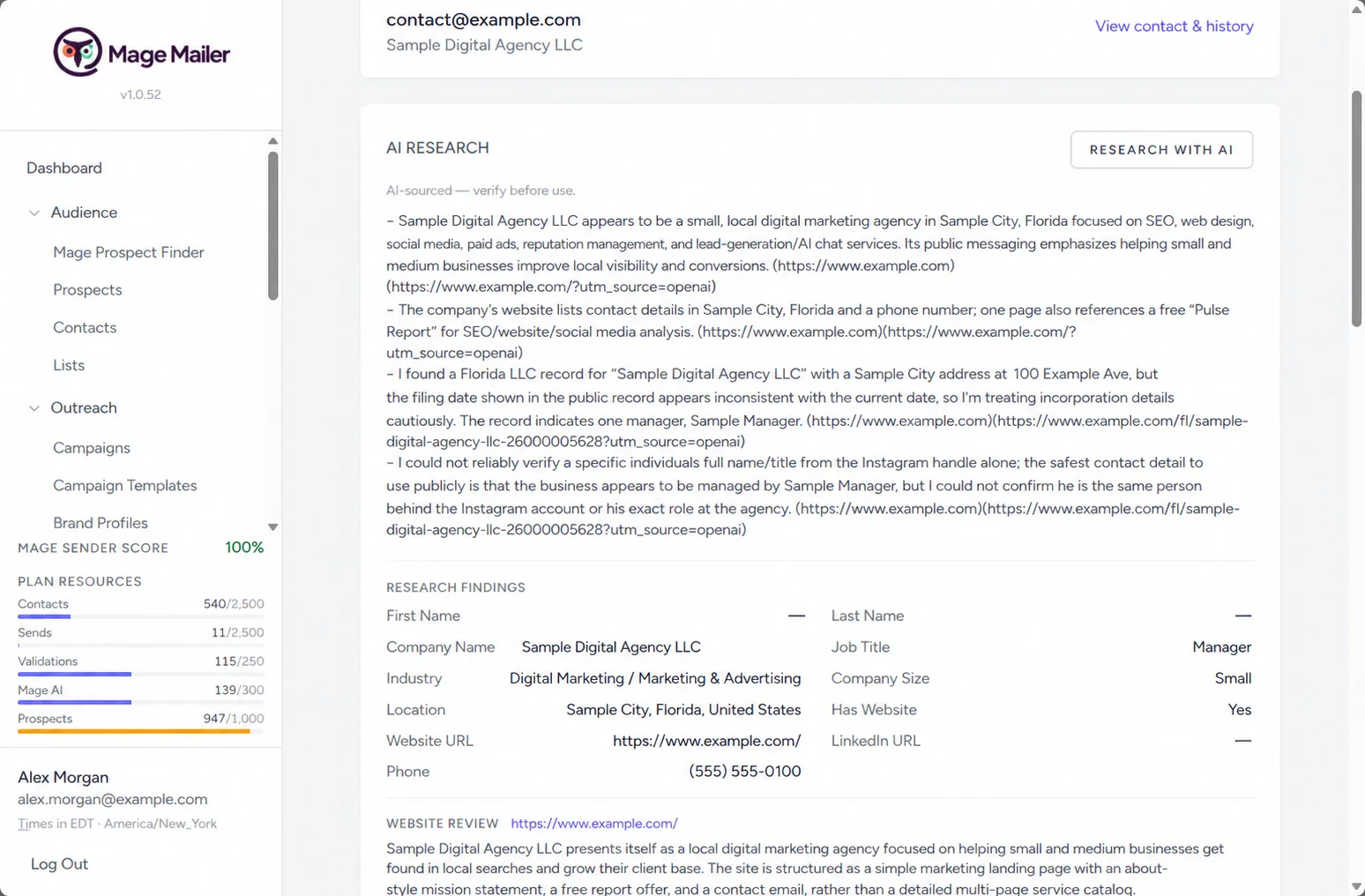 AI research findings and briefing on the contact page