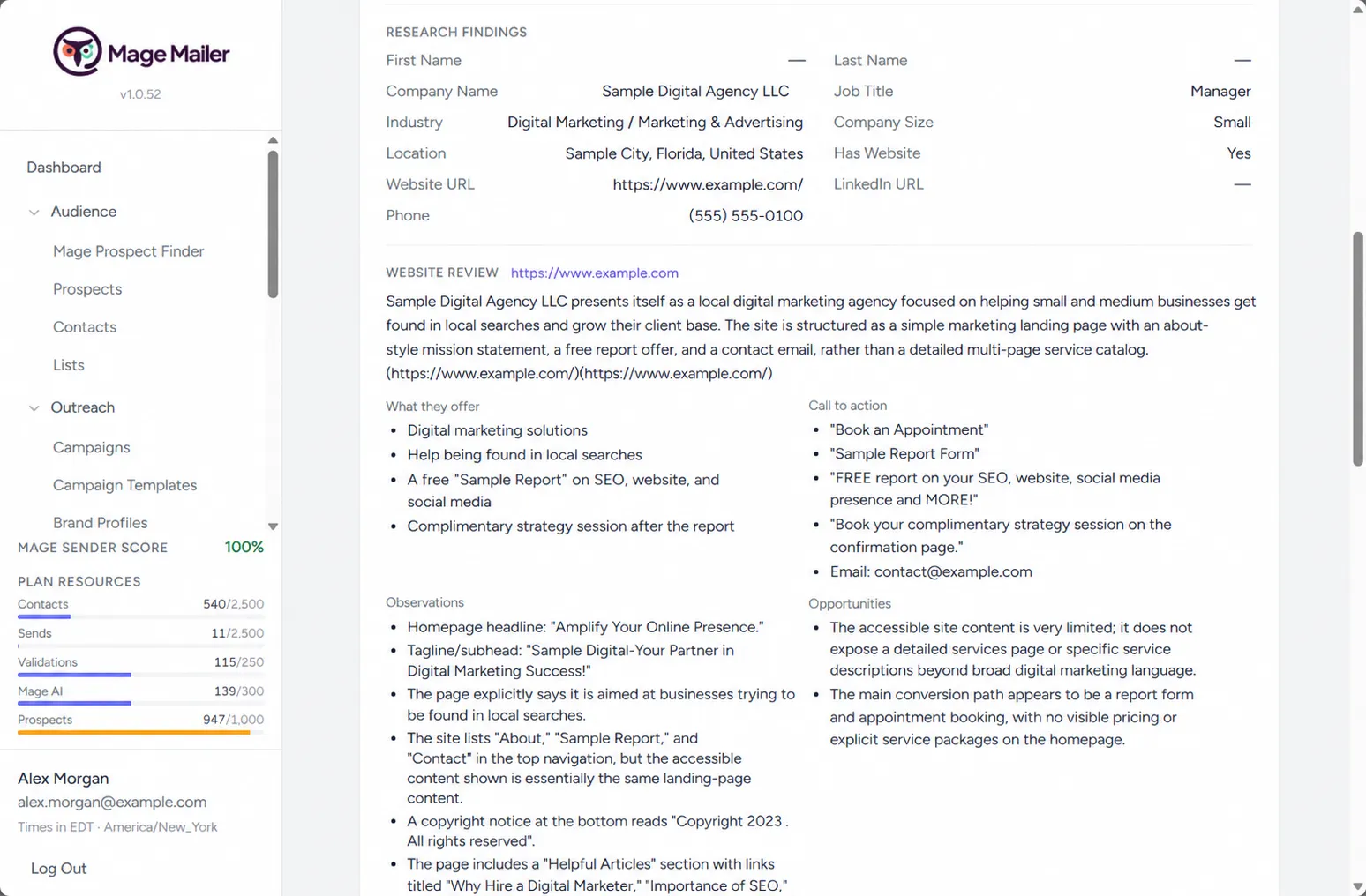 Website review extracted as the primary personalization source