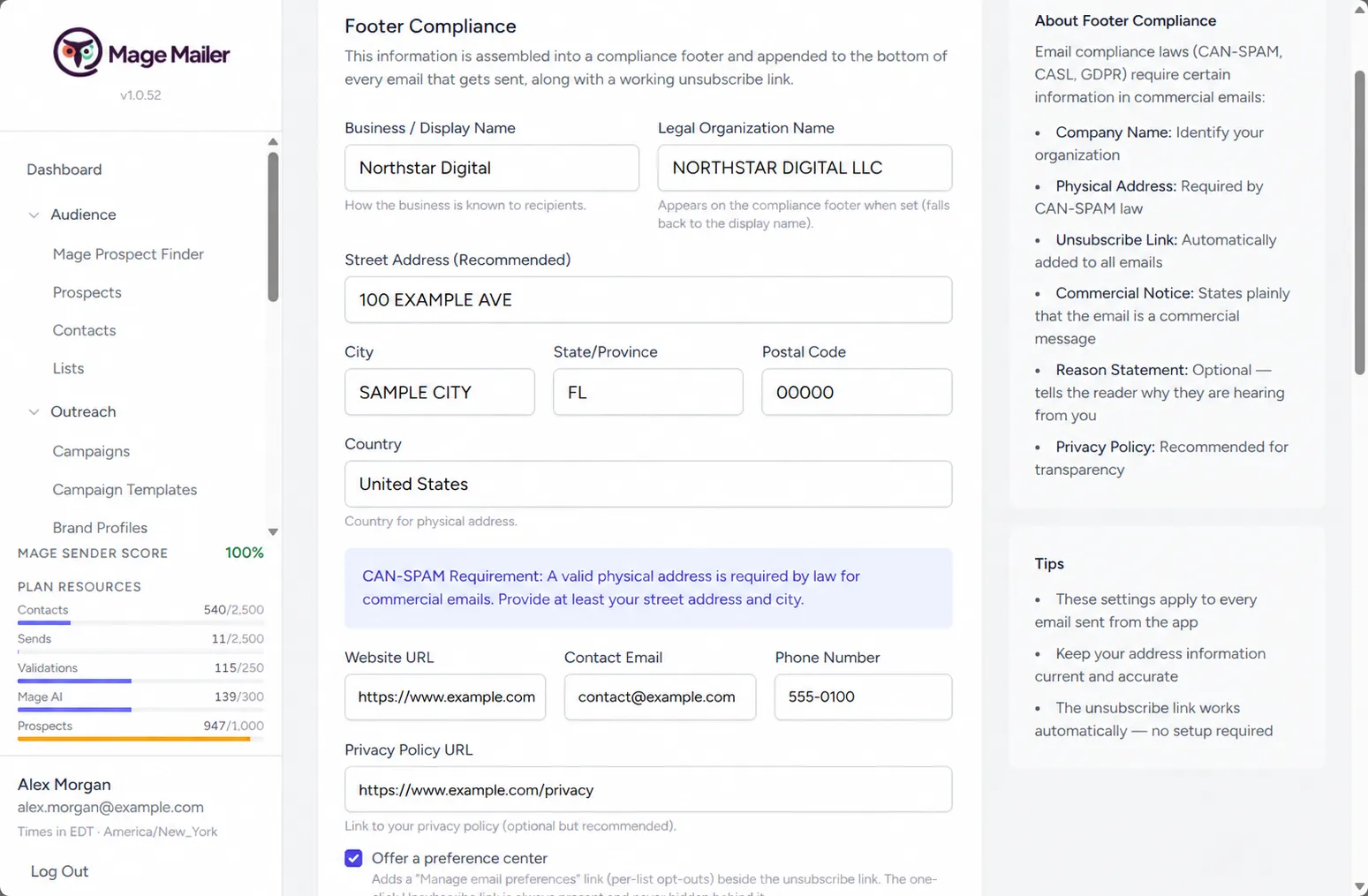 Compliance settings with the Compliance Profile